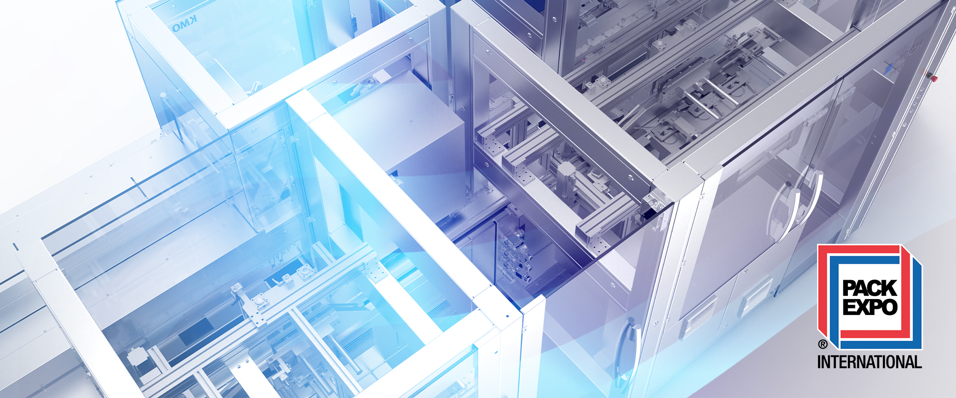 KOCH modular KMO packaging machine with PACK EXPO International logo